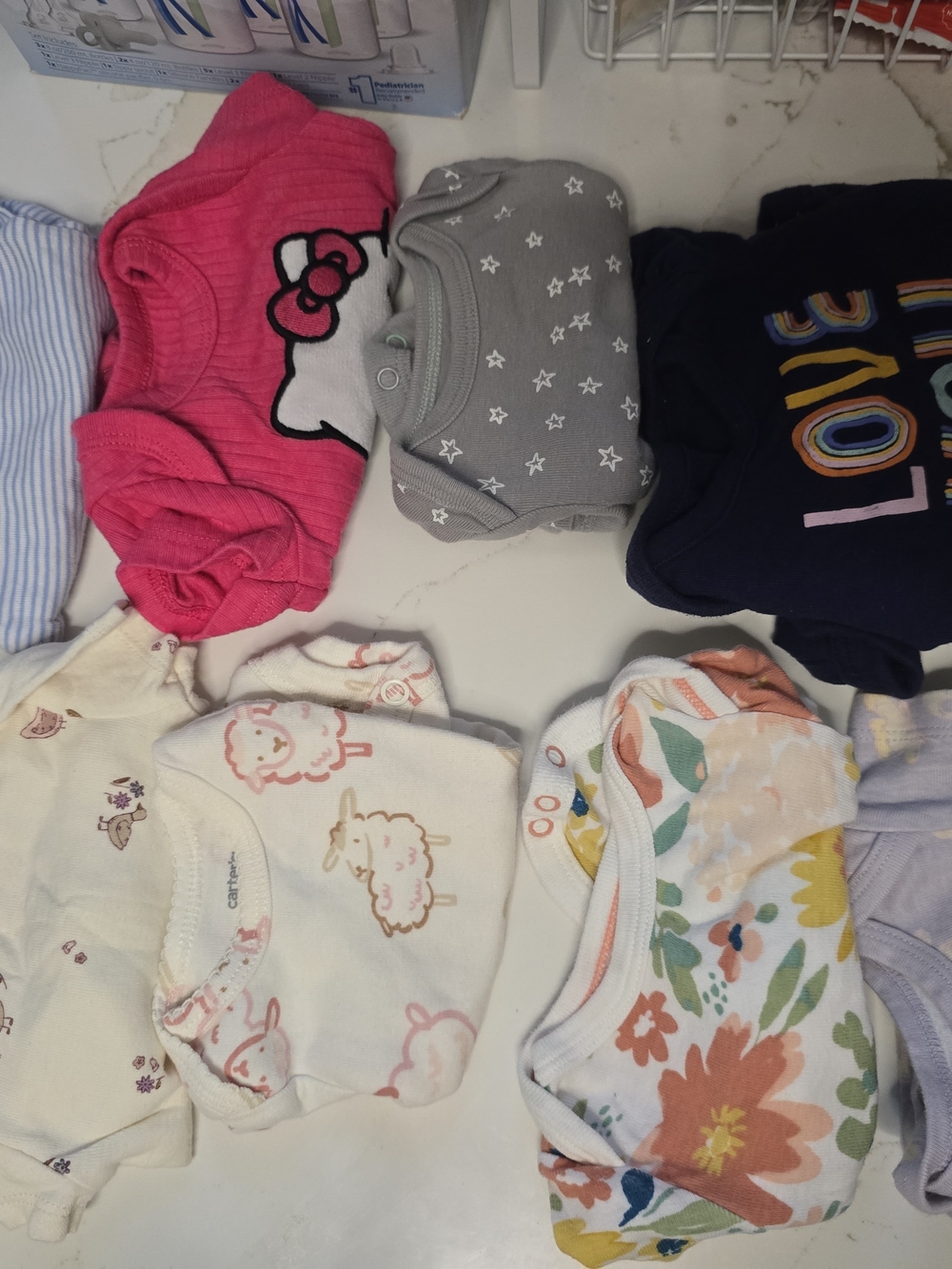 Mixed Baby Bodysuit Bundle - Pink Hello Kitty, Gray Stars, Floral & More